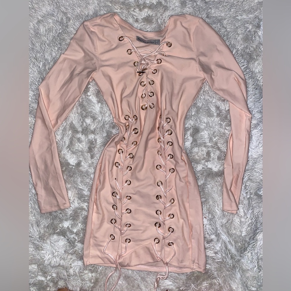 Pink lace up dress